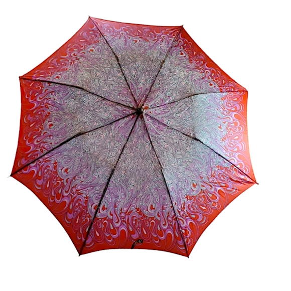Unique Vintage 70s Psychedelia Print Red Pink and Blue Umbrella - Picture 1 of 12